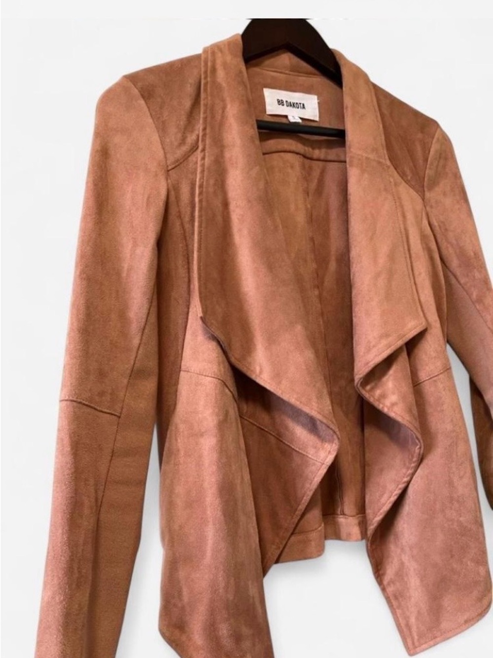 BB Dakota Women's Faux Suede Drape Waterfall Front Jacket Brown Size Small - Picture 4 of 8